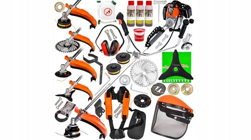 Bastionshop - Benzin Motorsense, Rasentrimmer 5,2KM/5,2 PS - Motorsense mit Luftgekühlter 2-Takt-Motor, Kompletter Satz Öl, 2 Ringen auf dem Kolben, 4 verschiedenen Messern, Visier mit Sicherheitsnetz