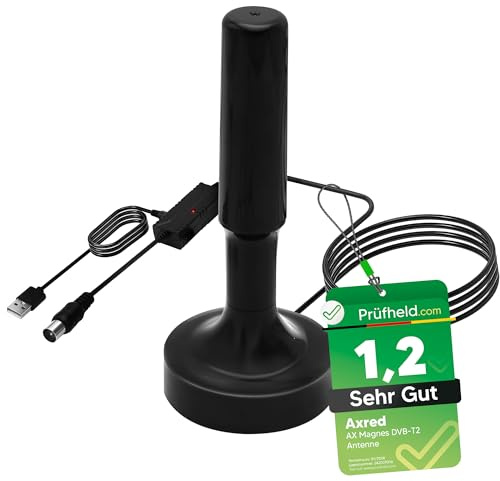 [Test SEHR GUT, Note 1.2 *] Anadol AXRED Magnes DVBT2 Antenne mit Verstärker 30dBi für innen außen, DVBT Antenne für Receiver Fernseher, DVB-T DVB-T2 Antennen, DVB T2 Zimmerantenne mit 5m Kabel