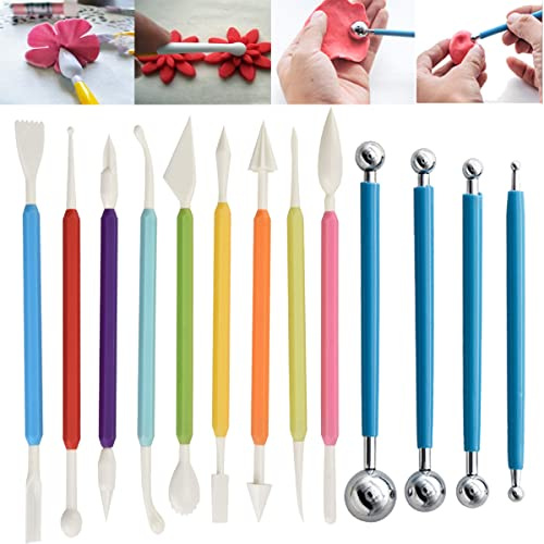 Comforty 13 Stück Modellierwerkzeug Fondant Set, Multifunktionales Ton Werkzeug Modellierung Werkzeuge,für Backen,Dekorieren von Kuchen,Herstellen Fudge,Ton Keramik schnitzen