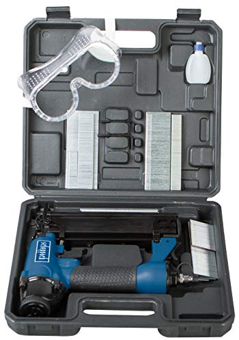 Scheppach Druckluftpistole 2in1 Klammer & Nagelpistole | Nägel bis 50mm, Klammern bis 40mm, Luftbedarf/Schuss 1,5L | Druck 8,3bar, 360° Abluft | mit Koffer, 1000 Nägel, 1000 Klammern & Schutzbrille