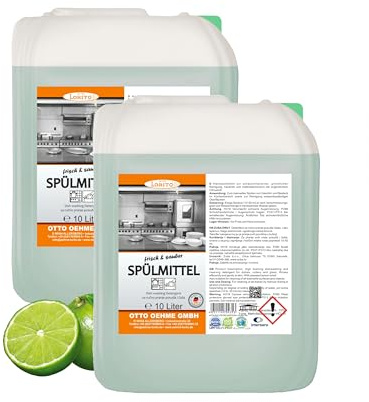 Lorito frisch & sauber Spülmittel 2 x 10 L - Geschirrspülmittel flüssig mit Limonen-Duft, Schonendes & hautfreundliches Handspülmittel gegen hartnäckige Verunreinigungen