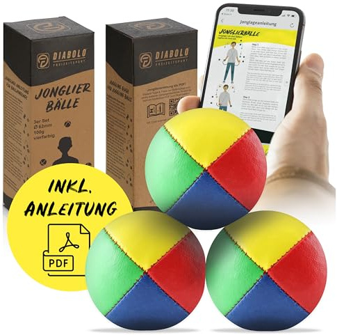 Diabolo Freizeitsport Jonglierbälle 3er Set, 62mm Jonglierball mit nachhaltiger Vogelhirse, wasserabweisendes Kunstleder, ideal für Kinder & Anfänger