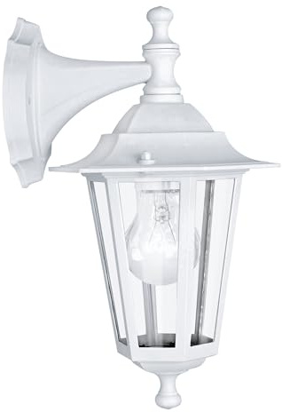 EGLO Außen-Wandlampe Laterna 5, 1 flammige Außenleuchte, Wandleuchte aus Aluguss und Glas, Farbe: Weiß, Fassung: E27, IP44