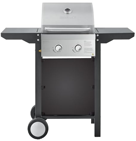 Heinrich´s Gasgrill, Grillwagen, 2Flächen Brenner aus Edelstahl, Balkon-Grill auf 2 Rädern, BBQ-Grill, Seitenablage klappbar, stufenlose Temperatursteuerung, Temperaturanzeige