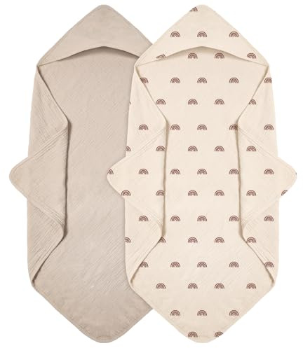 Peepeemax Kapuzenhandtuch Baby 2er-Pack, Musselin Baumwolle Baby Handtuch Kapuze, Ultraweiche und Saugfähige Babyhandtuch mit Kapuze, 76x76cm (Regenbogen)
