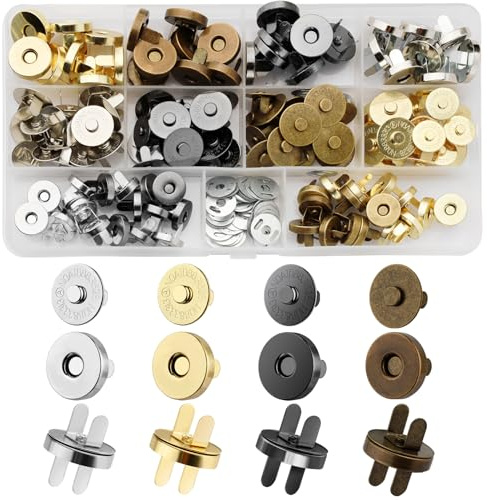 REJOECE 40 Stück Magnetknöpfe, 18mm Magnetische Knöpfe, 4 Farben Magnetverschluss Taschen, Magnetknopf, Magnet Druckknopf Nähen Handwerk für Geldtasche Handtaschen Mäntel Windbreaker Rucksack DIY