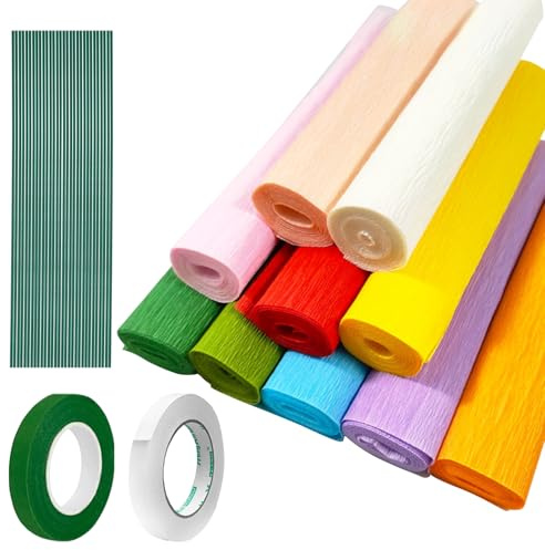 Krepppapier, 10 Farben Krepppapier Bunt, 25 x 250 cm Bunt Bänder Crepe Papier, Floristenkrepp für Die Herstellung von Valentinstag-Blumen DIY Blumenpapier-Handwerk