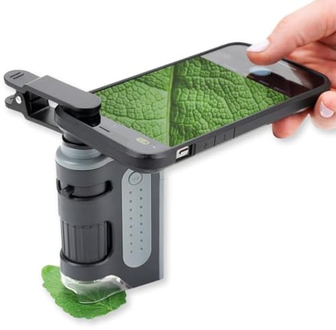 Carson MicroBrite Pro 60x-120x LED Taschenmikroskop mit asphärischem Linsensystem und Smartphone-Adapterclip (MM-350)