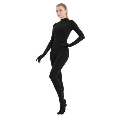 SUPRNOWA Damen Turtleneck Full Body Unitard Bodycon Einteiler Ganzkörper-Overall Langarm Rollkragen Tanzen Yoga Gymnastik Kostüm Bühnenauftritt