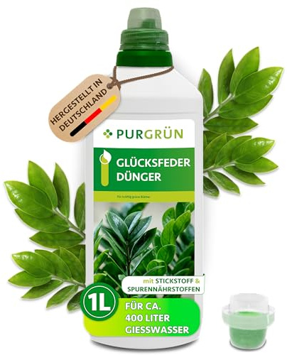 Purgrün® Glücksfeder-Dünger 1 Liter – Wirkt schnell und effizient – Premium-Flüssigdünger mit Spurennährstoffen – Stärkt die Widerstandskraft – Ergiebiges Konzentrat für ca. 400 Liter Gießwasser