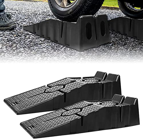 Aufun 2er-Set Auffahrrampe PKW Schwarz, Hochbelastbare Rampe Auto bis 2500 kg/2.5T, Breite bis 330 mm, KFZ Rampe für jeden Untergrund, mit Überfahrschutz