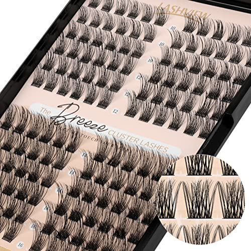 LASHVIEW Cluster Wimpern 144 Stück DIY Extensions Mega Volumen Wiederverwendbare Einzelne Wimpern Super Dünnes Band für Soft Look (D-10-16mix)