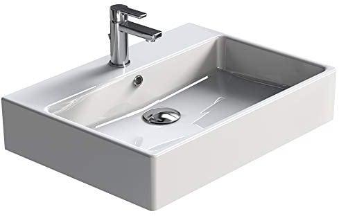 Aqua Bagno | Design Keramik Waschbecken hängender Waschtisch tiefes Badezimmerwaschbecken Handwaschbecken | 70 cm breit
