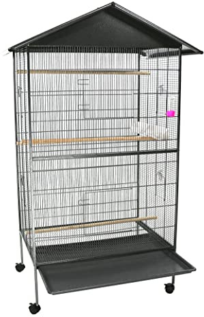 Merschbrock Vogelkäfig, große Vogelvoliere, Schwarz, L 85 x B 60 x H 148 cm, Beweglich, Einfache Reinigung, Zeitloses Design