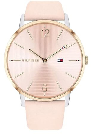 Tommy Hilfiger Analog Quarzuhr für Damen mit Silbernes Edelstahl-Mesh-Gliederarmband oder Pinkes Lederarmband