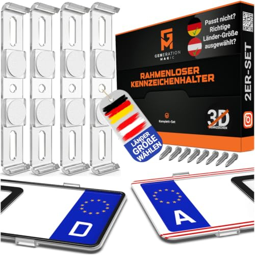 GENMAG® Kennzeichenhalter Rahmenlos [Legal & Universal] Nummernschildhalterung Auto | Rahmenlose Kennzeichenhalter für Autos | Kennzeichenhalterung Rahmenlos | Nummernschildhalter für 2 Kennzeichen