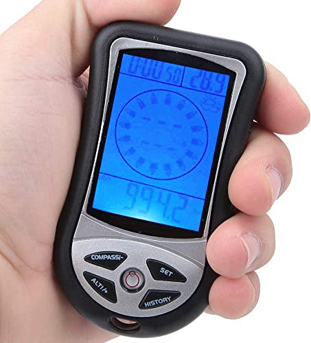 BOROCO Höhenmesser Kompass,8 in 1 Multifunktions Elektronische Navigation GPS Kompass,ABS Thermometer Barometer Navigationsbereich mit LED Hintergrundbeleuchtung Messgerät für Camping