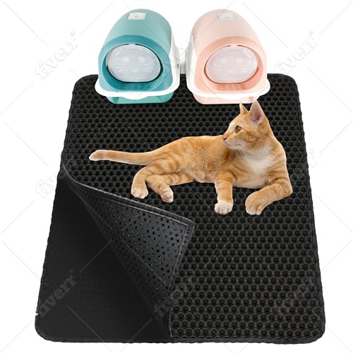 LINUMA® Katzenklo Matte 90x76cm Schwarz, Katzenstreu Matte, Katzenmatte Katzenklo, Katzentoiletten & Zubehör, Katzenmatte, Matte Katzenklo, Katzenteppich, Katzenstreumatte, Mülleimer, Mat, Matter