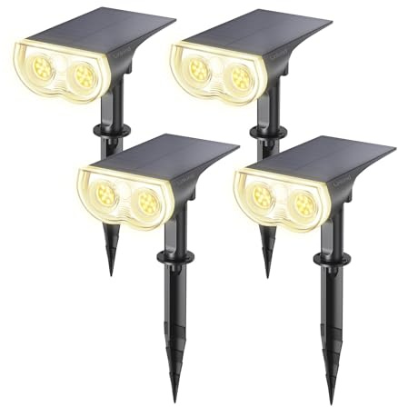 Linkind LED Solar Gartenlampen 800LM Licht-Sensorik Solarleuchten, 3000K Warmweiß Solarlicht, 22 LEDs IP65 Gartenstrahler Außenwandleuchte, 3 Modi Solarstrahler Außen StarRay, Garten Deko, 4 Stück