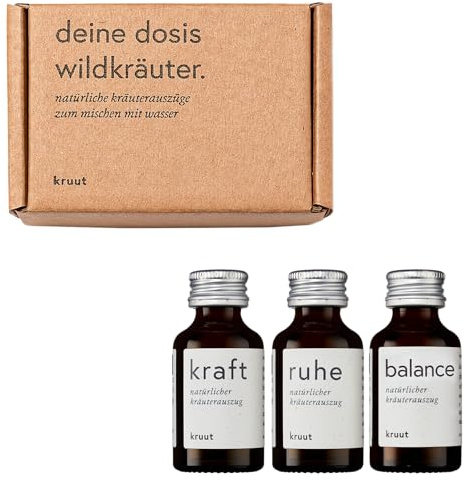 Kruut - 3er-Geschenke-Set bio Wildkräuter-Probierpaket 3 x 15ml Kraft, Ruhe & Balance - Kräuterauszug Oxymel Elixier Extrakt Sirup Regional