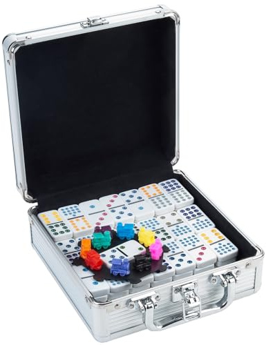 Mexican Train Domino Spiel Im Metallkoffer, Doppel 12 | 91 Steine. Für 2–8 Spieler. Mexikaner Zug Domino Mit Lokomotive Für Erwachsene, Kinder Und Senioren.