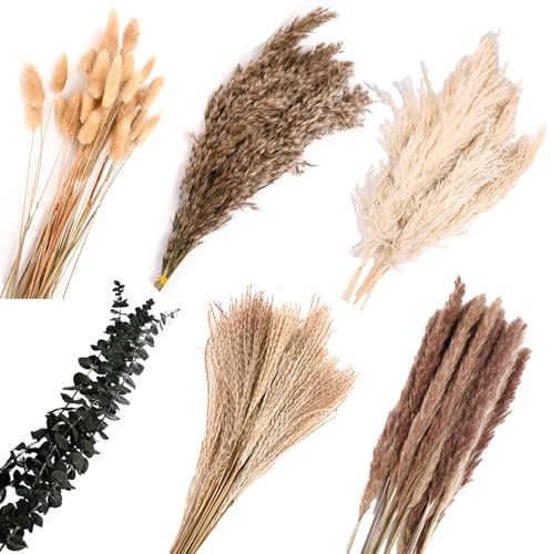 Behiruch Getrocknet Pampasgras Deko, 110 Stück Natürliche Trockenblumen | Pampas Boho Schilfgrasstrauß, für Hochzeiten, Schlafzimmer, Tischdeko und Partydekorationen