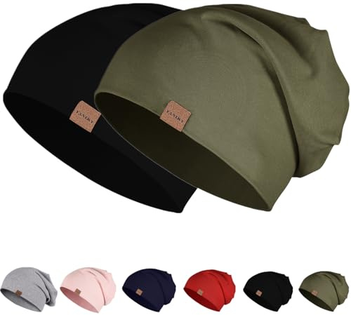 YANIKY Mütze Herren Damen, Slouch Beanie Mütze Baumwolle, Dünne Leichte Chemo Mütze, Winddicht Jersey Weich Longbeanie für Alle Jahreszeiten