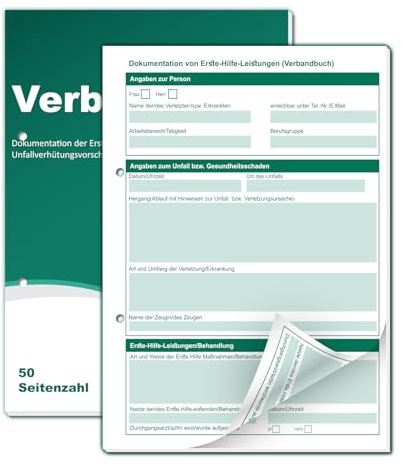 BEIMEIII 1 Stück Verbandbuch A5 Erste Hilfe Meldeblock 50 Seitenzahl Gelocht Verbandbuch Kita für Betriebe 2025 Verbandbuch Abreißblock Heraustrennbare Seiten Unfallbuch für Gewerbe Arbeit Büro