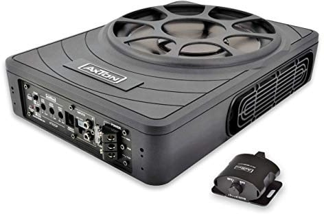 Axton ATB25P – Flacher 25 cm / 10 Zoll Aktiv-Subwoofer, kompakter Untersitzbass mit Verstärker, Underseat Bassbox für Auto und Reisemobil, High Level, 180 W RMS