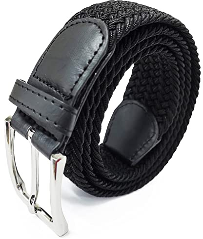 Glamexx24 Unisex Elastischer Stoffgürtel Geflochtener Stretchgürtel Dehnbarer Gürtel für Damen und Herren, Schwarz, 120cm