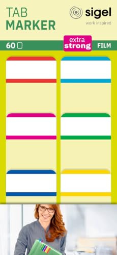 SIGEL Tab Marker Haftmarker beschriftbar 25 x 38 mm 60 Streifen | HN201, Extra starke Klebekraft für dauerhafte Markierungen, rückstandsfrei wiederablösbar