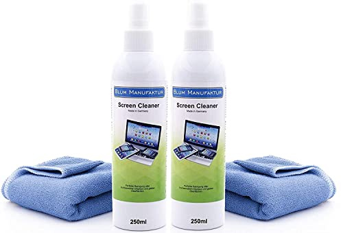 Blum Manufaktur Bildschirmreiniger 2 x 250 ml + 30x30 cm Mikrofasertuch supersoft 365GSM - Screen Cleaner - Display Reiniger