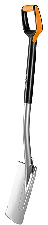 Fiskars Gärtnerspaten für weiche, steinarme Böden, Rund, Länge: 108 cm, Qualitätsstahl-Blatt/Glasfaserverstärkter Kunststoff-Stiel, Schwarz/Orange, Xact, M, 1003682