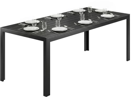 Outsunny Gartentisch Kunststoff UV-&Wetterfest 190 x 84,5 x 72 cm Schwarz | Balkontisch mit Holzoptik, Holzstrukur, Rutschfest, Buffettisch für 6 Personen, Outdoor Esstisch für Garten, Balkon