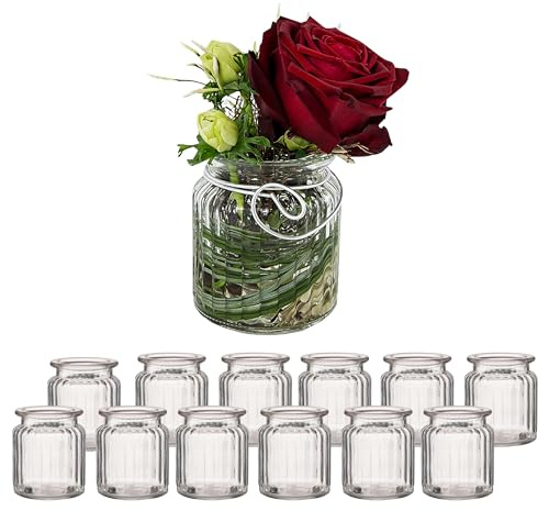 12er Set Windlichter aus Glas im Vintage Look – Teelichthalter H 9 cm für Tischdekoration, Hochzeit & stimmungsvolle Deko – Teelichtgläser