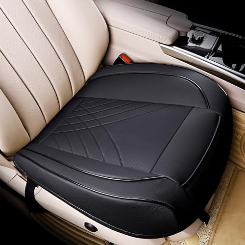 kingphenix Premium-PU-Autositzbezug, Vordersitzschutz, funktioniert mit 95% Aller Fahrzeuge, gepolstert, rutschfest, vollständige Umwicklungskante, Maße: 53,3 x 51,8 cm, 1 Stück, Schwarz