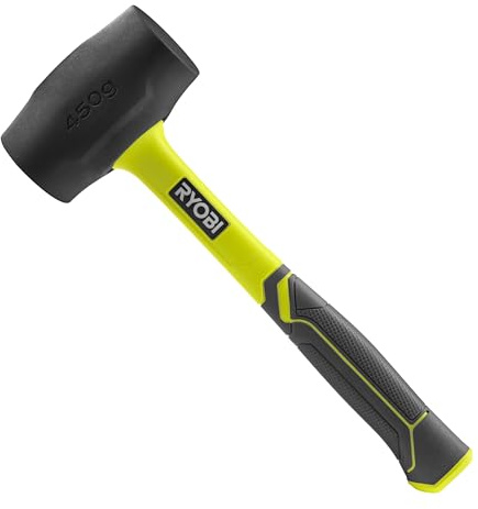 RYOBI Gummihammer mit Griff aus Hickory-Holz, schwarz, 450 Gramm RHHM450