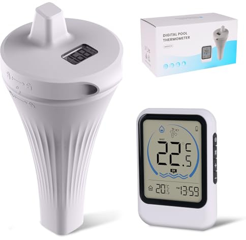 2025 Verbessertes Poolthermometer Digital Funk, IPX7 Wlan Schwimmende Wasserthermometer Mit Indoor Temperatur LCD Monitor für 80m Reichweite,Badethermometer für Eisbad, Pools, Whirlpools, Spas