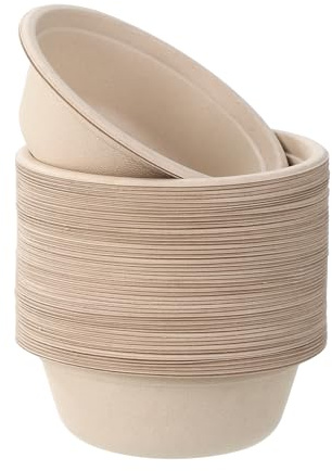 BUCOMTU 50 Stück 500ML Einwegpapierschalen, Umweltfreundliche Einwegschalen, Einweg Suppenschalen, Pappschalen, Biologisch Abbaubar und Kompostierbar, Perfekt für Party und Picknicks, Einmalgeschirr