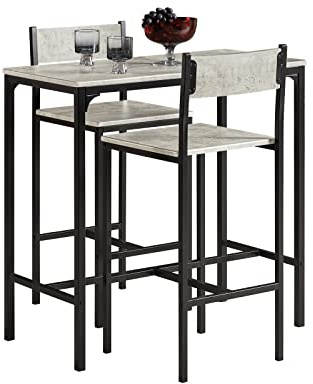 SoBuy Bistrotisch Mit 2 Stühlen - Platzsparendes Bartisch Set Mit Barhockern, Hoher Küchentisch, Moderne Essgruppe Für 2 Personen, Ideal Für Kleine Küche, Balkon Oder Wohnzimmer OGT03-HG