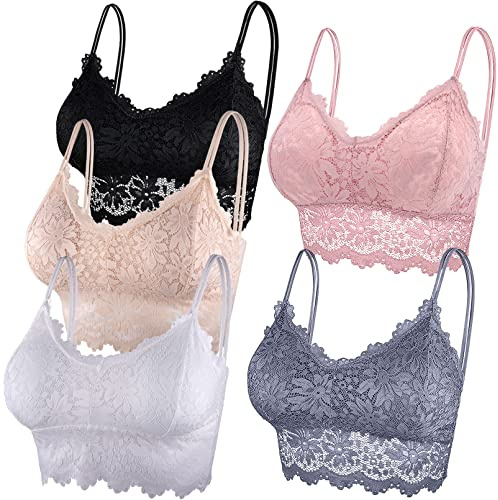 Duufin 5 Stück Spitzen BH Bralette Spitze Gepolstert für Damen und Mädchen, 5 Farben