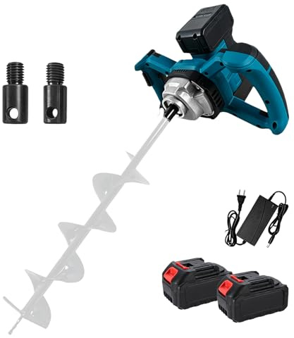 Akku Erdbohrer, 1200W Professional Erdlochbohrer Eisbohrer (Ohne Bohrer), Elektrischer Erdlochbohrer Gartenbohrer mit 2 Griffen für Zaunbau, Garten, Mörtelrührer (Inklusive Batterie & Ladegerät)