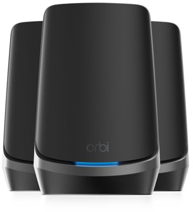 NETGEAR Orbi WiFi 6E Mesh Quad-Band WLAN System (RBKE963B) | WiFi 6E Router mit 2 Satelliten | Abdeckung bis zu 600 m² und 200 Geräte mit 10,8 GBit/s (AXE11000) | einfache App Installation