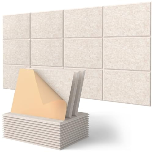 Acoustic Panels Beige Akustikpaneele Selbstklebend für Wohnzimmer Wand | Dekorative Rechteckige Schallabsorber, Zimmer Akustikplatten aus Akustikfilz, 12 Stück, ca. 1,08 m² Abdeckung