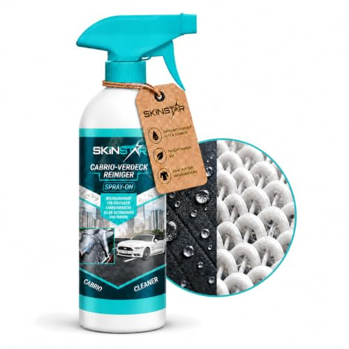 SkinStar Cabrio-Verdeck Reiniger 500ml Verdeckreiniger Reinigungsspray | Entfernt Vogelkot, Fett und Ölrückstände vom Verdeck-Gewebe, frischt die Farben auf, einfache Anwendung, Made in Germany