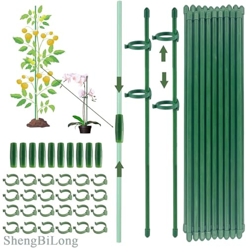 ShengBiLong Pflanzenstütze, 20 Stück Pflanzenhalter, mit 20 Karabinern Ausgestattet, mit 10 Verlängerungsrohren, Tomaten Rankhilfe, Rankhilfe Zimmerpflanzen, Staudenhalter, Pflanzen Stütze（90PCS）