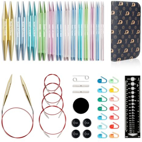RUIDI Stricknadeln Set Austauschbar, Leichtes Rundstricknadeln Set Austauschbar mit Etui & Zubehör, 13 Paare Rundstricknadeln (10cm) in Größen von 2,75 mm bis 10 mm (Aluminium)