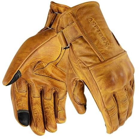 Motorradhandschuhe aus Leder mit Protektoren Cafe Racer Chopper Custom Wax Gelb Touch (XXL)
