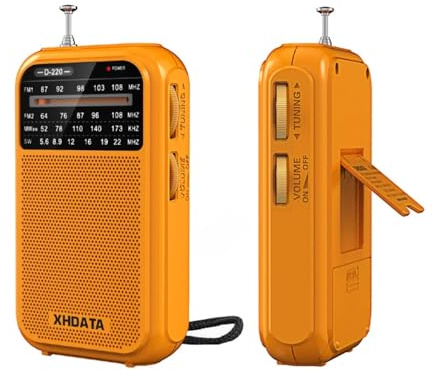 XHDATA D220 Radio Klein, FM AM UKW Radio, Batteriebetriebenes Nostalgieradio, WeltempfängerRadio, Taschenradio mit Ausgezeichneter Empfangsqualität, Familie und Senioren (Orange)