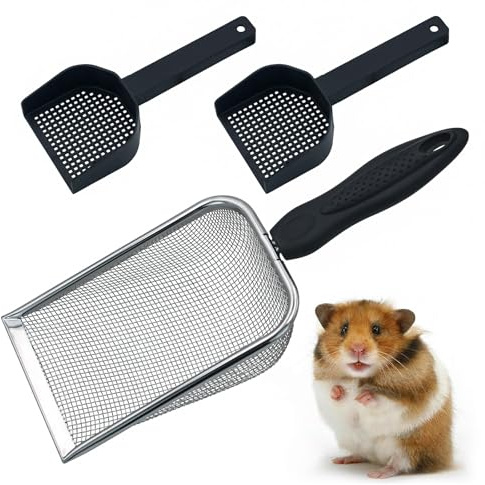 Episkey 3 Stück Edelstahl Katzenstreu Schaufel Hamster Siebschaufel Reptile Sandsieb Reptilien Zubehör Bartagame Zubehörfür für Leopardgecko Terrarien Hamster Sandbäder (3)